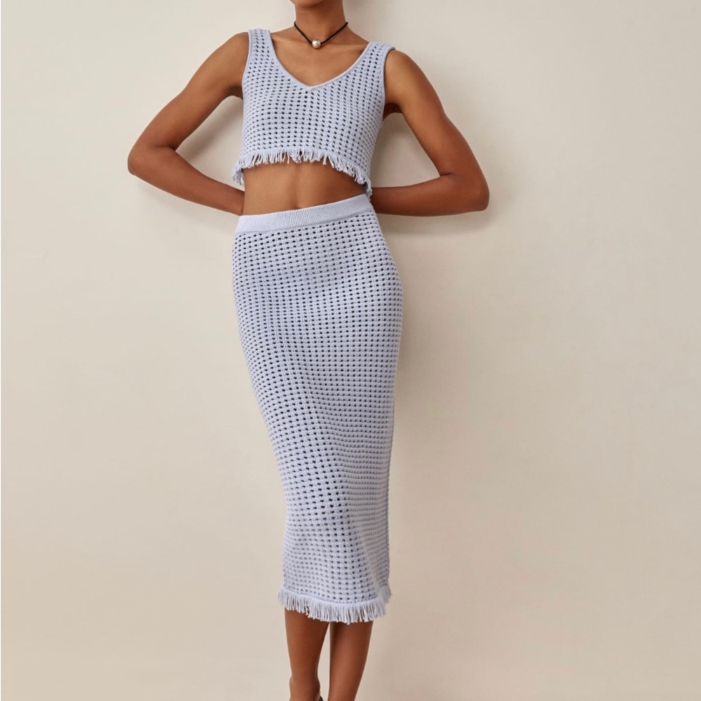 Reformation Lieta Open Knit Two Piece in Sky Size: S